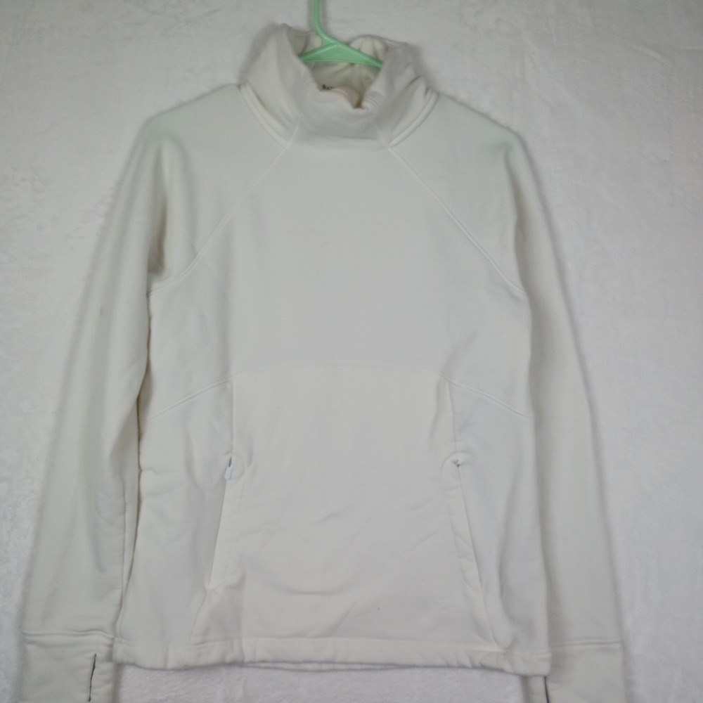 Athleta Womens White Funnel Neck Pullover Sweatshirt Small Thumbholes Turtle